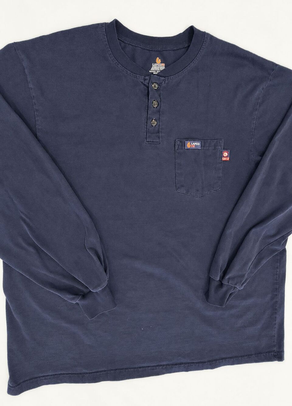 LAPCO FR men’s flame-resistant long-sleeve Henley work shirt in blue, size 3XL.